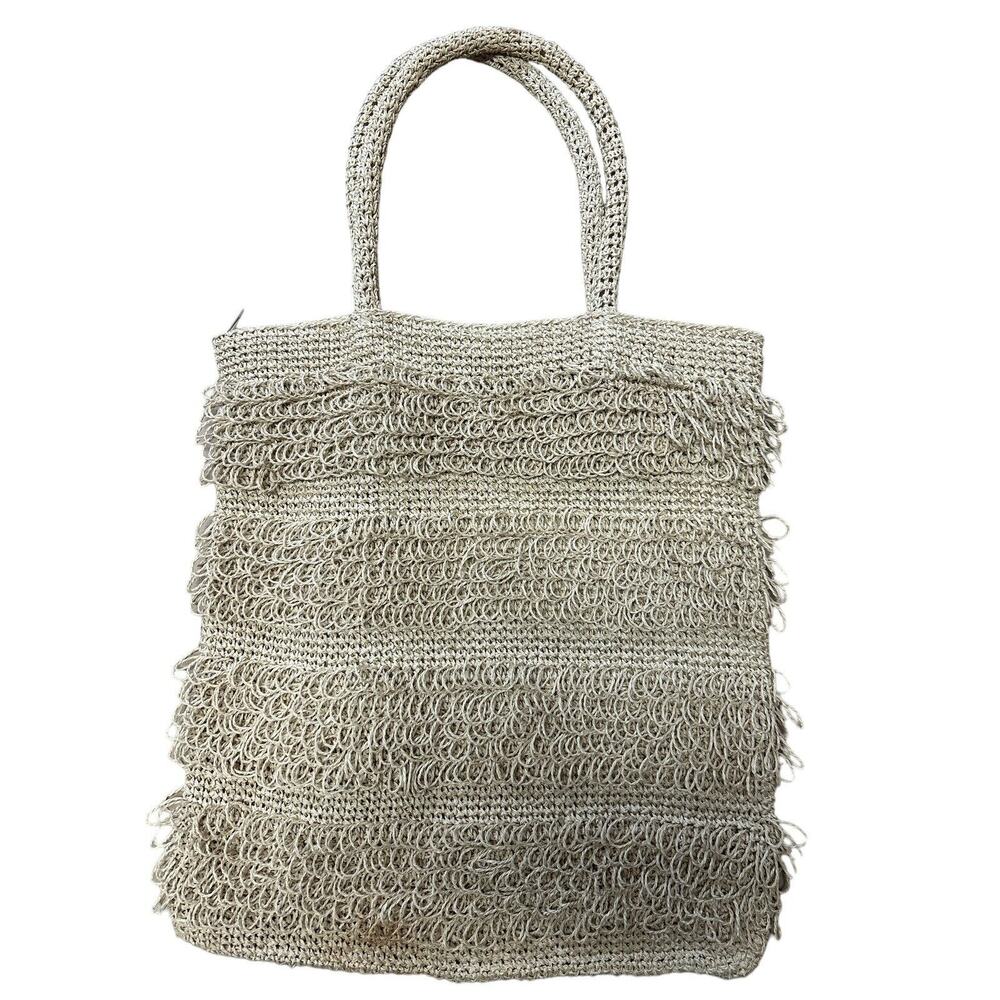 Tan Fringe Purse Tote Woven Handbag, Shoulder Bag Boho Retro “Groovy Man” - Picture 2 of 6